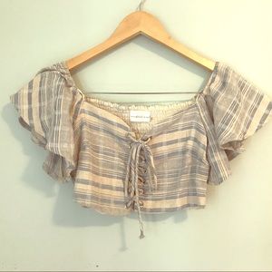 Cropped front tie blouse